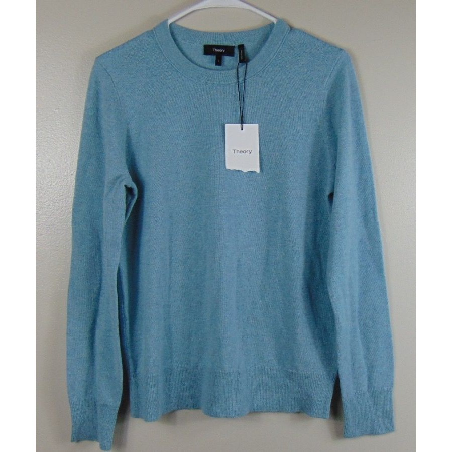 Theory Heathered Blue Crewneck 100% Cashmere Sweater Womens Large New Kaylenna R